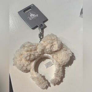 Disney Cream Plush Bow  Ears Keychain NWT